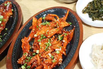 korea food. grilled deodeok root, mountain herb whose roots have restorative properties