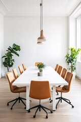 modern office interior with conference table and plants