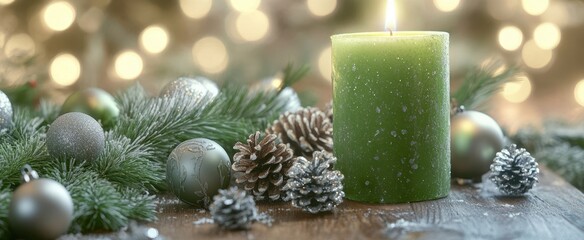 The Green Candle with Decorations