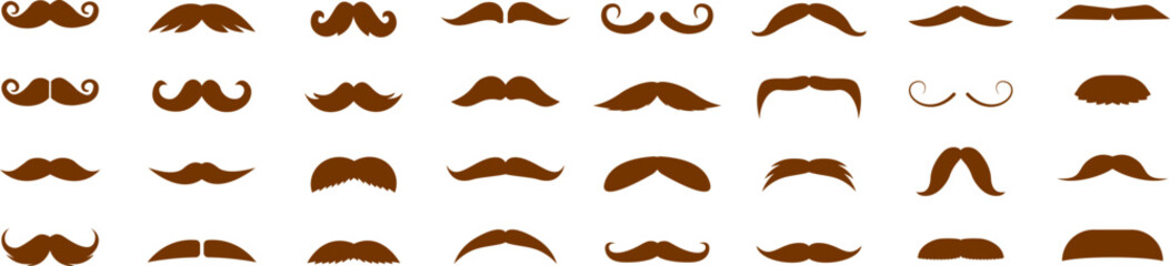 Brown mustache icon set vector illustration isolated on white background