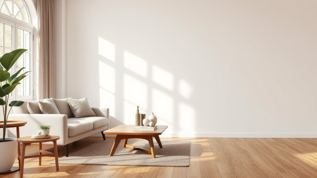 Helles Wohnzimmerinterieur mit Pflanze

