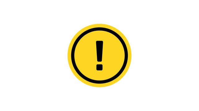 Circle yellow exclamation mark animation. Alpha channel, Transparent background or green background. 4K