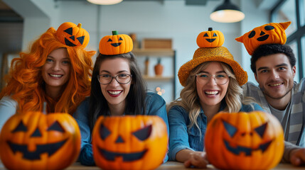 Office Costume Contest, employees wear creative costumes and compete for prizes, Halloween, with copy space