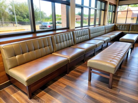 A U-shaped seating arrangement provides a comfortable and cushioned bench for dining, socializing, or waiting.