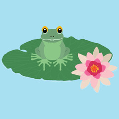 Cute baby green frog on a lily pad vector illustration