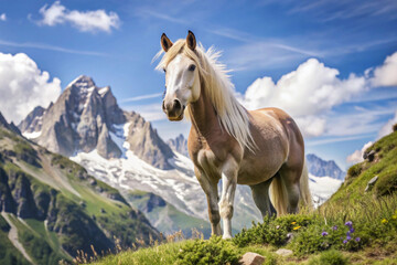 Obraz premium White and Brown Horse Standing on Mountainside