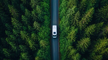 White van on a forest road