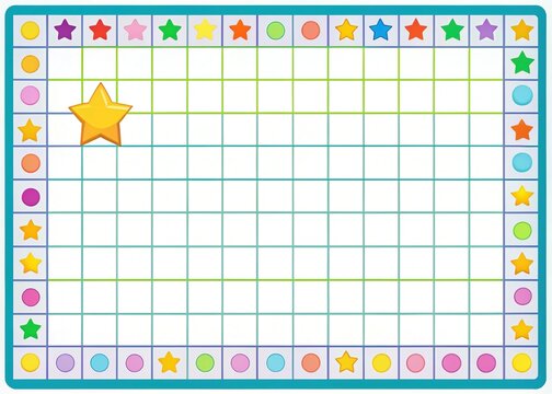 Colorful grid chart with blank spaces and fun stickers, perfect for tracking progress, rewards, and goals, ideal for educational or motivational projects and activities.