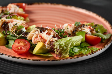 Fresh Crab and Avocado Salad on Elegant Plate with Rich Colors and Artistic Presentation