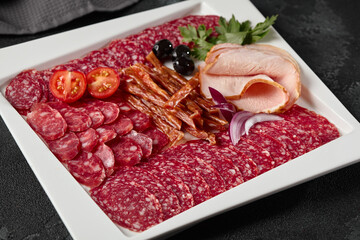 Assorted Cold Cuts Platter - Meat Delicacies for Banquet Menus in Modern Photography Styles