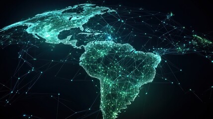 Abstract digital map of the Americas, American global network concept and connectivity, data transfer and cyber technology, information exchange and telecommunications. EE.UU.