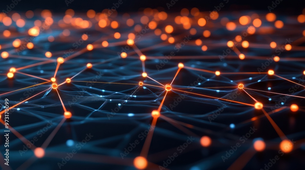 Poster abstract network connections with glowing nodes on a dark background