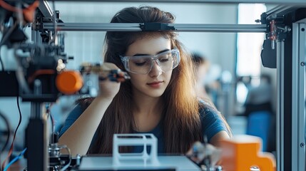Fototapeta premium Young Woman Working on 3D Printing Technology