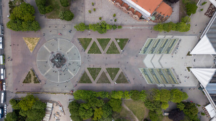 Aerial view of Alexanderplatz in Berlin, Germany.