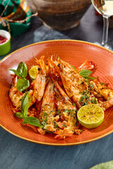 Grilled Lime Shrimp Dish in Terra-Cotta Plate