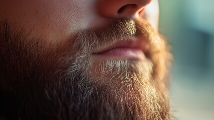 Fototapeta premium Close-up of a man’s well-groomed beard highlighting texture and detail in natural light during an afternoon setting