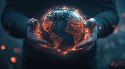 Businessman holding global network and data exchanges over the world, generative ai