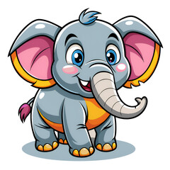 Obraz premium This is a delightful cartoon illustration featuring a baby elephant, characterized by its large ears, a lengthy trunk, and a cheerful demeanor