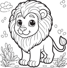 A lion line art coloring page illustration for kids