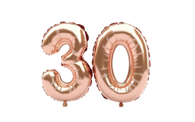 30, Balloon number thirty isolated on white or transparent background