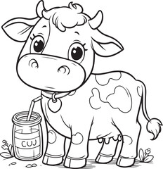 A cow line art coloring page illustration for kids