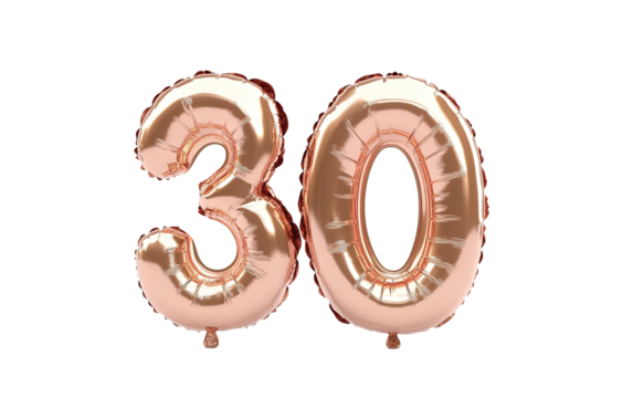 30, Balloon number thirty isolated on white or transparent background
