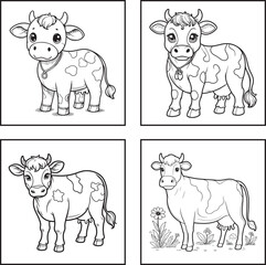 A cow line art coloring page illustration for kids