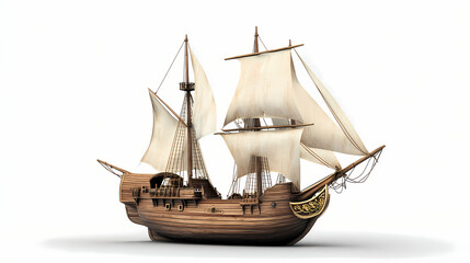 Old wooden pirate ship in full sail. 3d rendering isolated. Pirate Ship. Illustration
