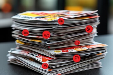 A chaotic stack of Black Friday sale flyers, with red circles and highlighters marking the best deals