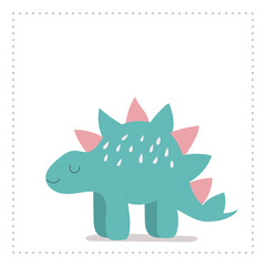 Cute teal dinosaur toy with pink spikes standing on a white background, ideal for children's decor or playroom