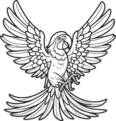 A parrot line art coloring page illustration for kids