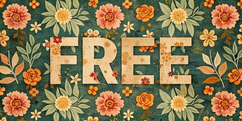 Vibrant, distressed font with floral accents and handmade textures, evoking a retro, free-spirited vibe on a worn, earthy background with subtle texture and natural tones.