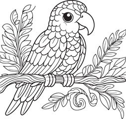 A parrot line art coloring page illustration for kids