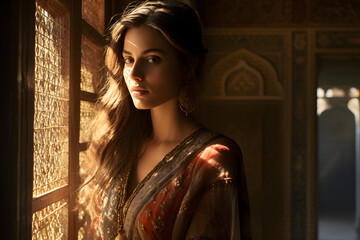 Fototapeta premium beautiful woman photographed against the light, beautiful woman photo