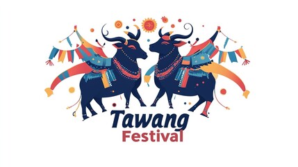 The festival in Tawang monastery,festival is celebrated as uniquely as the beautiful Tawang valley.vector