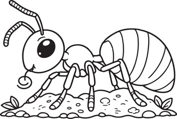 A ant line art coloring page illustration for kids
