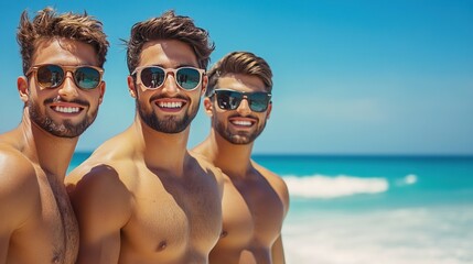 Fototapeta premium beautiful group of young men on the beach