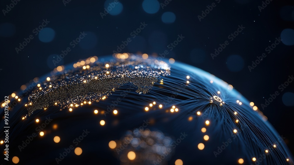 Poster a glowing globe with internet cables connecting continents, emphasizing the global reach and interco