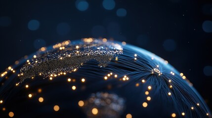 A glowing globe with internet cables connecting continents, emphasizing the global reach and interconnectedness of technology.