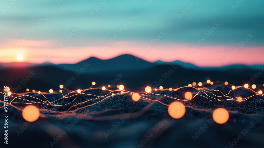 Poster a digital landscape with glowing lines representing neural networks, signifying the complex algorith