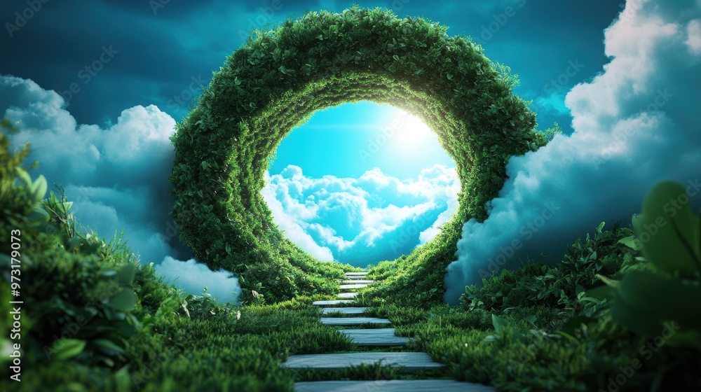 Poster a metaphorical image of a digital landscape with pathways and portals, representing the endless poss