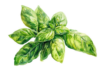 Obraz premium Basil watercolor isolated on white or transparent background