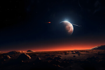 photo of a star ship on mars rocket ship landing on mars, mars