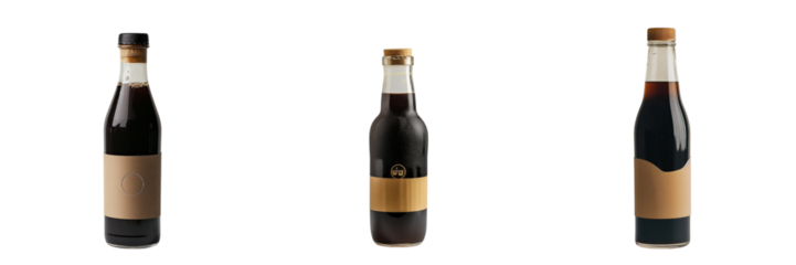 Set of a stylish bottle of cold brew coffee with a minimalist label isolated on a transparent background
