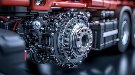 Fototapeta premium Close-up of a Semi-Truck's Rear Axle and Gear System