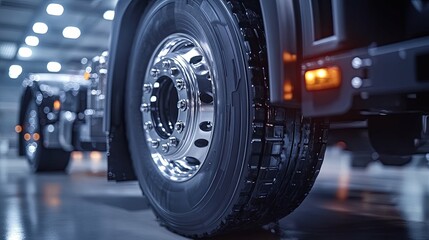 Close-up of a Semi-Truck Tire and Wheel