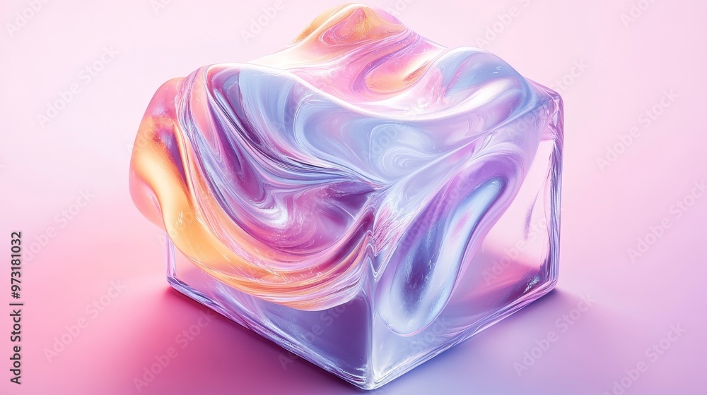 Canvas Prints cube with iridescent pastel liquid textures on background