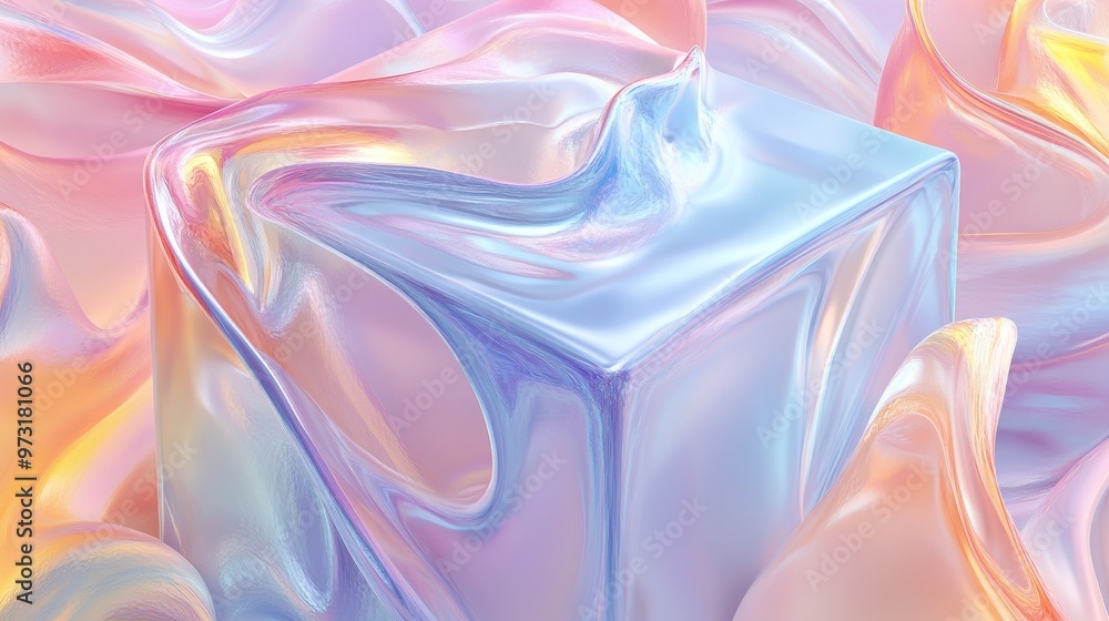 Canvas Prints cube with iridescent pastel liquid textures on background