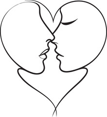 Two faces kissing one line art vector illustration