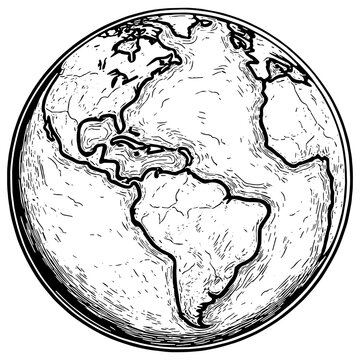 recommend clip art: Earth globe sketch, in black, isolated 